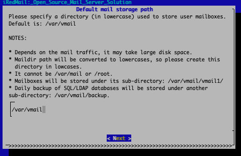 Choose the iRedMail storage directory
