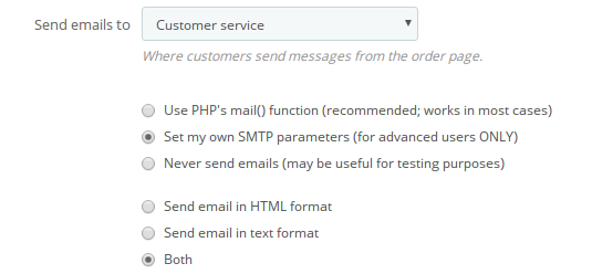 PrestaShop email settings