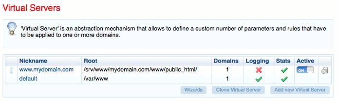 New virtual server listing in Cherokee admin panel on Ubuntu 10.04 LTS
